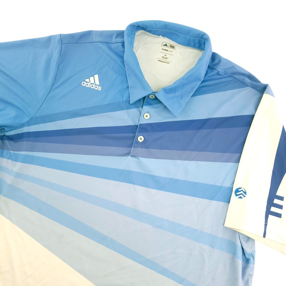 Adidas Climalite Polo Shirt Mens XL Blue Stripe Graphic Golf Performance Top